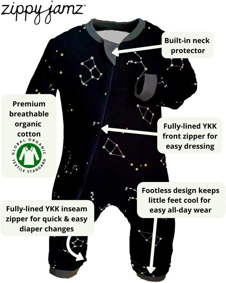 zippyjamz Organic Zipper Onesies Footless Sleeper Baby Pajamas with Inseam Zipper