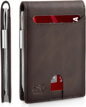 Zitahli Slim Wallets for Men - Leather Money Clip Mens Wallet - RFID Blocking Front Pocket Bifold Wallet - Minimalist Credit Card Holder with Gift Box