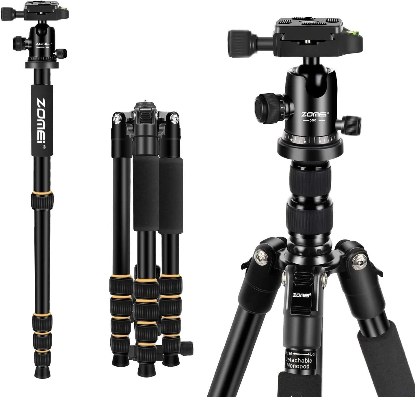 ZOMEi Camera Tripod 62" Light Weight DSLR Tripod with Ball Head Quick Release Plate and Carrying Case (Aluminum Tripod)